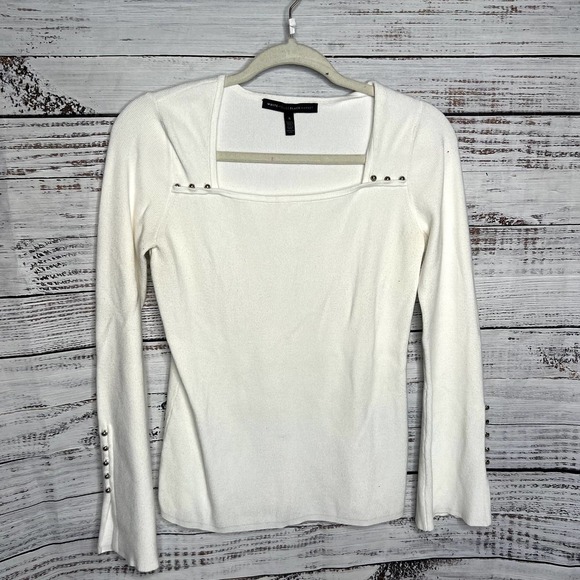 White House Black Market Square Neck Button Pullover Sweater White Sm - Picture 2 of 4